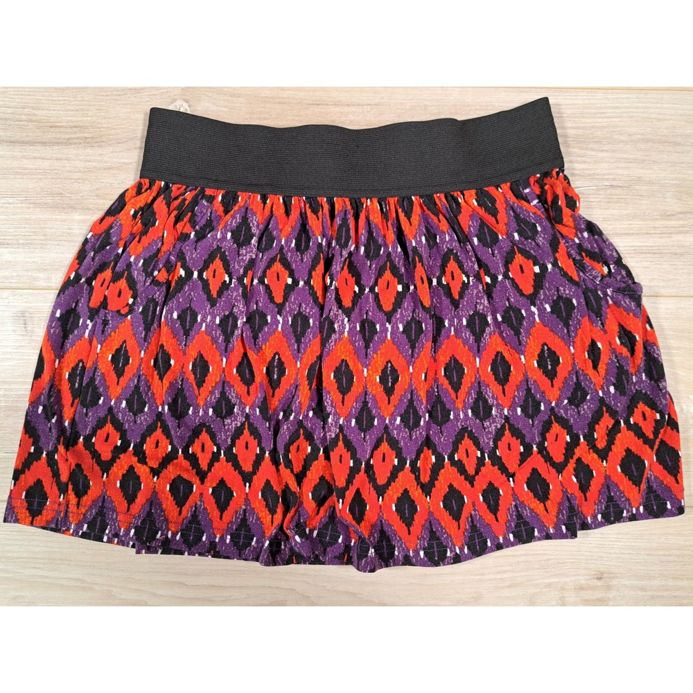 Wet Seal Mini Skirt Large Purple Orange‎ Ikat Diamond Geometric Elastic Waist
